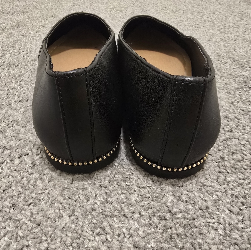 Black Flats Gold Stud Accents Like New Ladies Size 7 - Picture 5 of 7